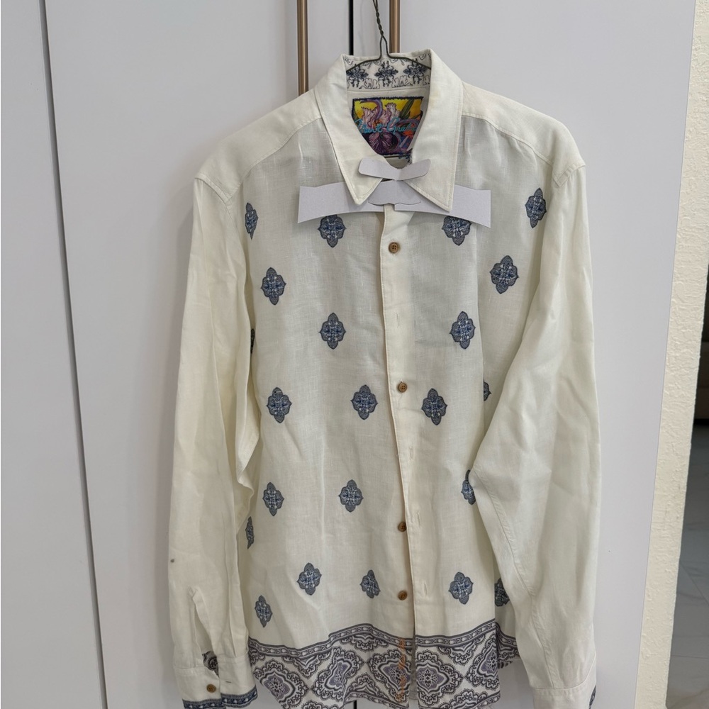 Robert Graham Cream and Blue Patterned Shirt